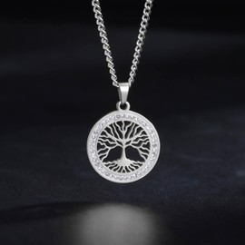 AB Viking Crafts Decorative Tree of Life Yggdrasil Pendant with Chain Tested Stainless Steel Colour Silver in Jewellery Box World Tree Family Happiness, 2,5 x 2 cm Kette 45 + 5 cm, Stainless Steel