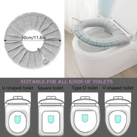 4 Pieces Toilet Seat Pad Toilet Seat Covers with Handle Soft Bathroom Toilet Lid Cover Cushion Thicker Stretchable Washable Universal Size (Grey)