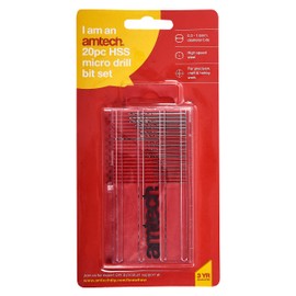 Amtech F0930 20 Piece high speed steel (HSS) micro drill bits (0.3mm - 1.6mm)