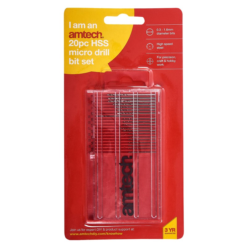 Amtech F0930 20 Piece high speed steel (HSS) micro drill