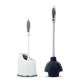 Superio Sink & Toilet Plunger with Toilet Bowl Brush and Holder Set - Dual-Purpose Drain Plunger with Mold-Resistant Rubber Head & Ergonomic Grip