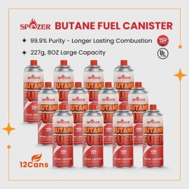Spozer Butane Fuel Gas Canisters 227g Cartridge Spozer 12pcs for Portable Camping Stove