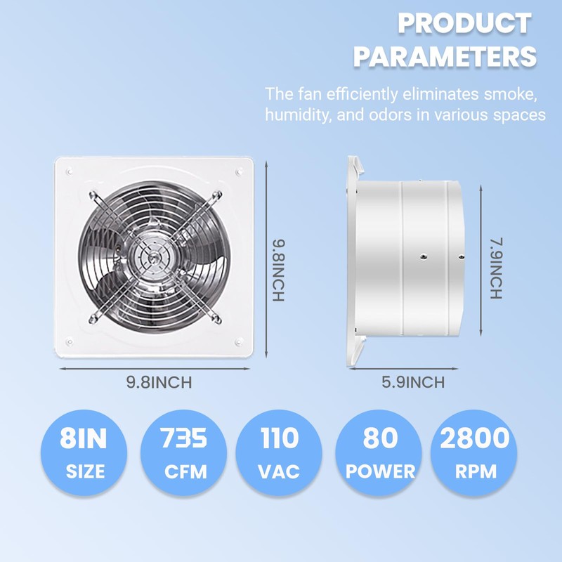 RLOZUI 8 inch Exhaust Fan, 735CFM Wall Mounted Vent Fans,