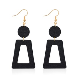 GELVTIC Lightweight Leather Earrings for Women Vintage 70s 80s 90s Retro Earrings Colorful Geometric Dangle Earrings for Women (EA83-Black)