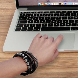 Eigso Pack of 3 Braided Leather Cuff Bracelets for Men Women Unisex Vintage Retro Stainless Steel Link Bracelet for Men Women, Leather