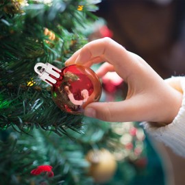 Relaxdays Christmas Baubles Set of 96, Glitter, Matte & Shiny Tree Baubles, Christmas Tree Decoration, Plastic, Red