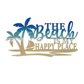 ARTINME Metal Beach Wall Art The Beach is My Happy Place Coastal Decor Sign - Coastal Decorations for Home (Bathroom, Living Room, Bedroom, Dining Room) | 8.6x16 inch (Blue)