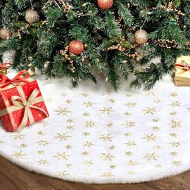 Falda para árbol de Navidad, 122cm Falda Blanco para árbol de Navidad, Piel Sintética Faldas de árbol, Pie de Arbol para Decoración de Fiesta, Adornos