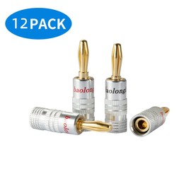 baolongking Banana Plugs, Gold Plated 4mm Speaker Connectors for Speaker Wire, Sockets, Amplifier, Dual-Screw Type in Red & Black (6 Pairs/12 PCS)