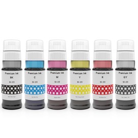 MS.R GI23 GI-23BK GI-23C GI-23M GI-23Y GI-23R GI-23GY Compatible Ink Bottle Replacement for Canon PIXMA G520 G620 Printer(6-Pack 70ML, Black Cyan Magenta Yellow Red Gray)