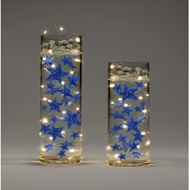 50 Floating Stars Glitter Blue-Fills 1 Gallon for Your Vases-Including Transparent Water Gels Kits for Floating Look-with 3 Warm White Submersible Fairy Lights-Stunning Vase Decorations