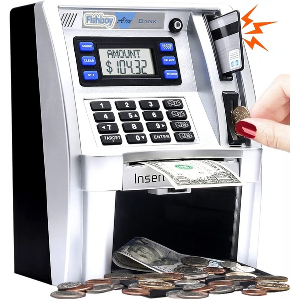 𝟐𝟎𝟐𝟑 𝐔𝐩𝐠𝐫𝐚𝐝𝐞𝐝 ATM Piggy Bank for Real Money for Kids with Debit Card, Bill Feeder, Coin Recognition, Balance Calculator, Digital Electronic Savings Safe Machine Box