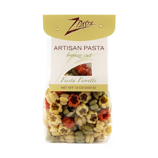 ZPasta Fiesta Fioretti – Pasta artesanal de corte bronce, 12 oz 1 paquete