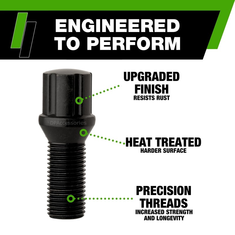 DPAccessories Black M14x1.50 Lug Bolts for Aftermarket Wheels | Spline