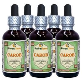 Carob (Ceratonia Siliqua) Glycerite, Organic Dried Raw Seeds and Pods Alcohol-Free Liquid Extract (Brand Name: HerbalTerra, Proudly Made in USA) 5x2 fl.oz (5x60 ml)