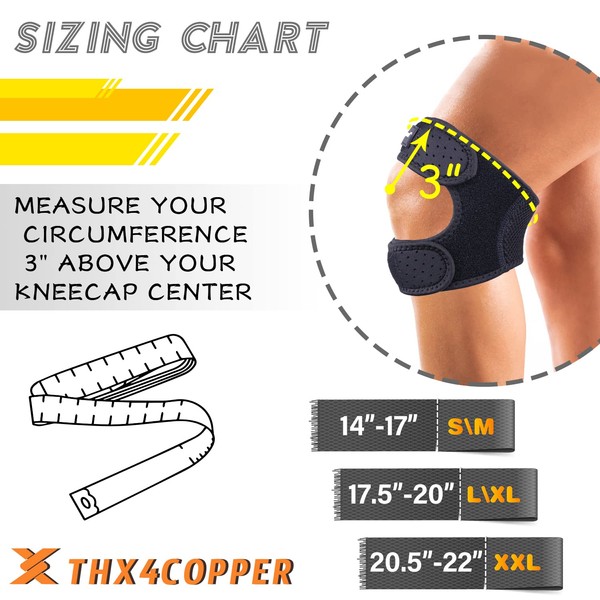 Thx4COPPER Compression Dual Patella Knee Brace for Pain Relief, Adjustable Knee Strap Support for Running, Jumper, Gym Exercise, Arthritis, Tendonitis, Injury Recovery, Joints and Muscles-XXL