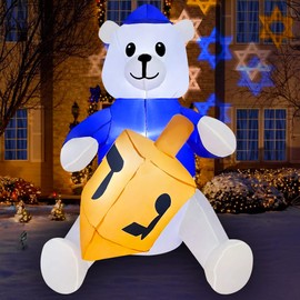 SEASONBLOW 4 Ft Hanukkah Inflatable Polar Bear Hold a Dreidel Decorations blow up LED Lighted Decor for Home Garden Lawn Yard Outdoor Indoor