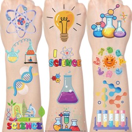 Yoyuspy Science Temporary Tattoos Stickers - 200+ Science Party Favors Decorations Supplies Math Chemistry Experiment Tattoo Stickers Gifts for Kids Students Laboratory Themed Birthday Decor Prizes