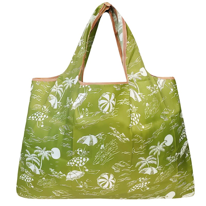 allydrew Large Foldable Tote Nylon Reusable Grocery Bag, Green Paradise
