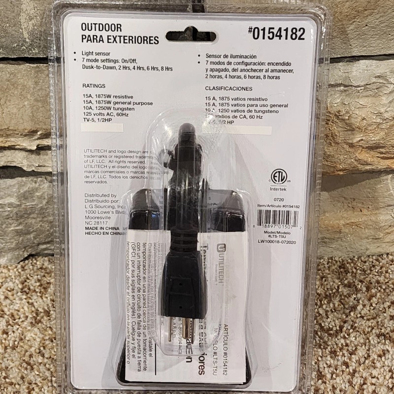 Utilitech Light Sensing Outdoor Countdown On/Off Timer with 7 Settings