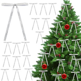 BOARDFEB Christmas Bow Decorations, 36 Pcs Christmas Tree Bow Ornament Rustic Glitter Ribbon Vintage Silver Wreath Garland Bow Sequin Bow Ties Crafts for Xmas Home Decoration Wedding Garden Outdoor