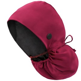 IRIS CRAFT Satin Lined Scrub Cap with Ponytail Pocket, Adjustable Surgical Cap with Sweatband & Buttons, Soft and Wrinkle-Resistant Scrub Hat for Medical, Spa, Beauty, Kitchen Use, Unisex,Burgundy