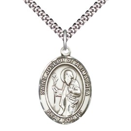 Saint Joseph of Arimathea Medal Necklace – Pewter Pendant with 24-Inch Light Rhodium Plated plated Chain – Patron Saint of Funeral Directors – Velvet Gift Box Included