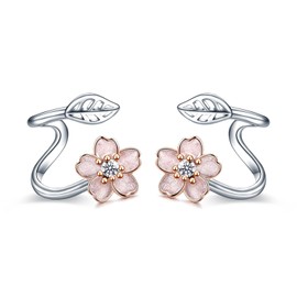 POPLYKE Leaf Sunflower Ear Climber Crawler Cuff Wraps Earrings 925 Sterling Silver Flower Jewellery Gifts for Women, Sterling Silver, Created Cubic Zirconia