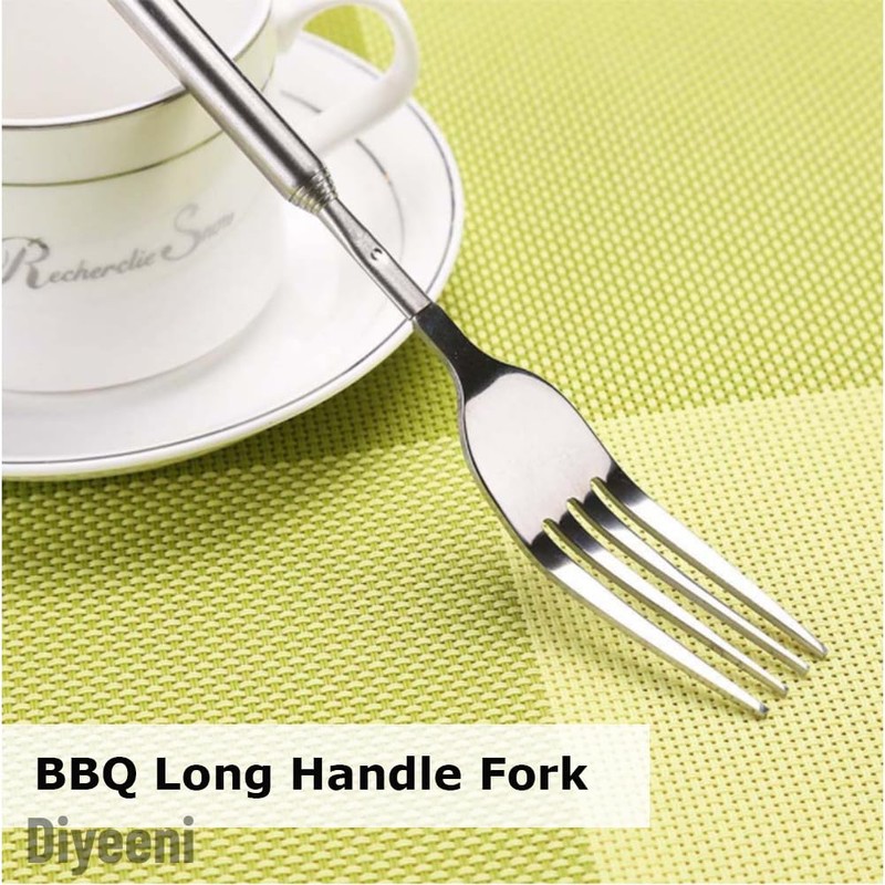 Stainless Steel Dinner Fork,BBQ Telescopic Extendable Dinner Fruit Dessert Long