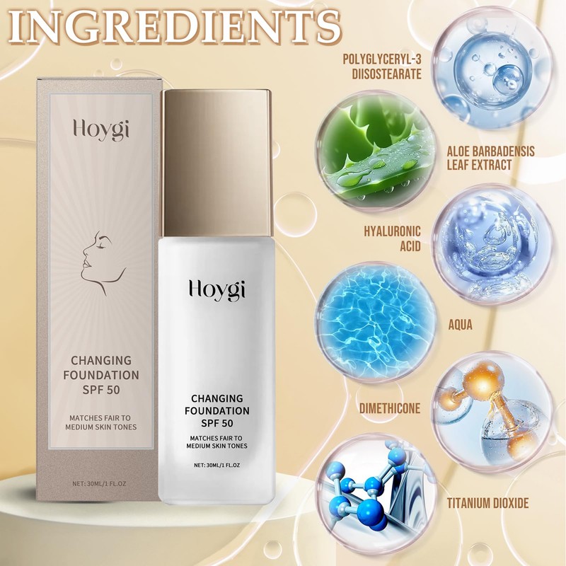 Foundation Color Changing, Sonnenschutzwert 50 Farbwechselnde Foundation für Reife Haut,