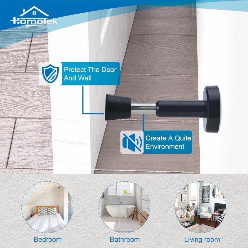 HOMOTEK 4 Pack Spring Door Stops - Rubber Tips, 4