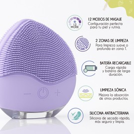 Elektrische Gesichtsreinigungsbürste, wiederaufladbares Ultraschall-Massagegerät aus Silikon, IPX6, Skincare Reinigungsgerät, Anti-Aging, straffend, Peeling, Geschenk, Smile (Lila)