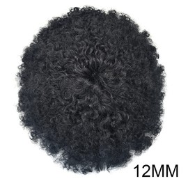 Afro Toupee For Black Men Hair Systems 8x10 Inch Injected Pu Full Skin Afro Wig For Black Men Afro Wave Human Hair Units Black Men Hair Wigs Kinky Curly African American Mens Toupee US Stock.(12mm-wave, #1B Off Black)
