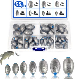 XSHAO® Pack of 65 Lead Fishing Lead Base Lead 3g/5g/8g/10g/15g/20g/25g with Storage Box for Sea Fishing, Deep Sea and Freshwater Fish