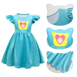 CheerfulChic - Vestido de superhéroe de princesa, diademas y máscara, para cumpleaños, Halloween, Navidad, princesa, 110 cm, color azul y verde