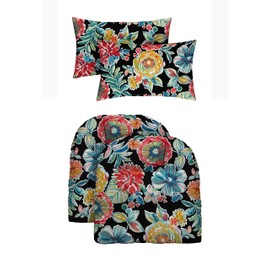 RSH DECOR: Tufted U-Shapes & Lumbars 2 of Each | 22" x 22” & 20" x 12" | Water-Resistant Spun Fabric | Outdoor Wicker Cushions & Support Pillows for Patio Furniture | Colsen Noir