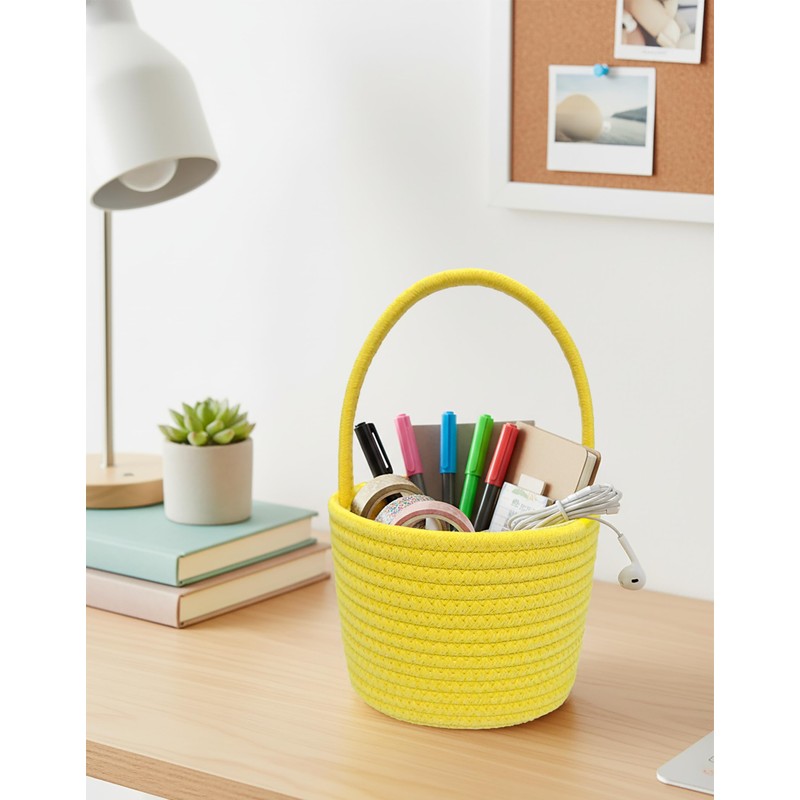 Prudance Small Woven Basket Handle Bag, 6" x 5",Yellow