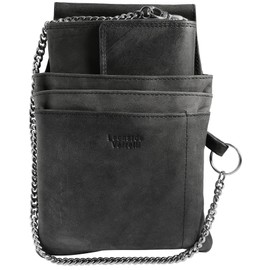LEONARDO VERRELLI Waiter Wallet, Made of Leather, Waiter's Wallet, Taxi, Women's Men's Wallet with or without Holster, Pocket with Chain and Large Coin Compartment in Black, black, Classic