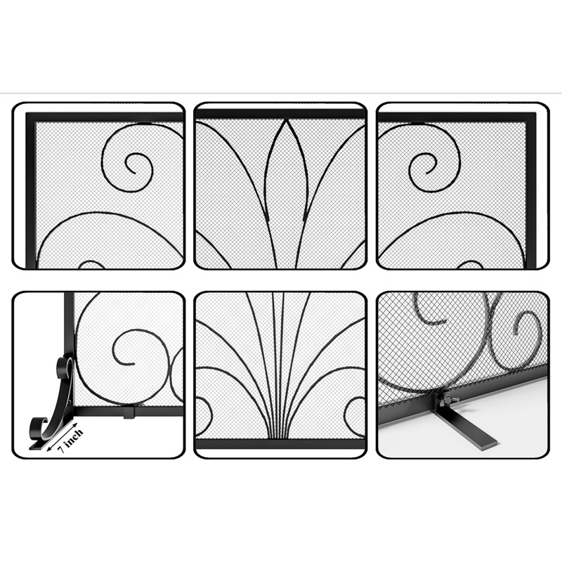 Fire Beauty Fireplace Screen,Handcrafted Wrought Iron,Flat Guard Metal Furnace Fireguards