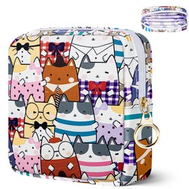 Likesing Tampon Holder for Purse, Canvas Period Bag Sanitary Napkin Storage Bag for Girls Womens, Portable Feminine Emergency Pad Period Pouch(Colorful Kittens)