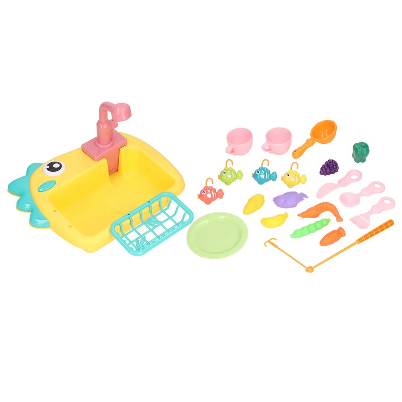 2 in 1 Play Kitchen Sink Toys with Running Water
