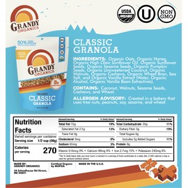 Grandy Organics 10lb Bulk Bag Organic Granola - Classic Granola with Organic Oats, Pumpkin Seeds, Walnuts & Cashews - Low Sugar, Dairy Free, High Protein, Non-GMO & Kosher
