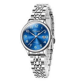 TAXAU Women's watches rose gold dress fashion diamond chronograph waterproof luminous quartz stainless steel ladies watches - Colour: Silver blue