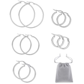 Elicola 5 Pairs Stainless Steel Hypoallergenic Large Hoop Earring Sets for Women Girl