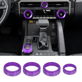 KUJOOY for Toyota Tacoma 2024 2025 w/14 Display 4Runner 2025 Interior Accessories AC Center Consoles Control Audio Switch Drive Volume Knob Cover Air Conditioner Aluminum Alloy (Purple, 14“ Screen)