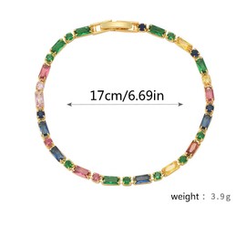Baguette Rainbow Cubic Zirconia Tennis Bracelet For Women Gold Plated Fashion Dainty Diamond Crystal Luxury Colored CZ Chain Link Bracelets Birthday Party Jewelry Gifts For Her Wife Daughter, 6.7in,