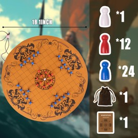 Hnefatafl- Viking Chess Set,Traditional Two-Player Board Strategy Game,Three-Dimensional Chess Pieces,Leather Play Mat,Drawstring Design,Easy for Store & Travel