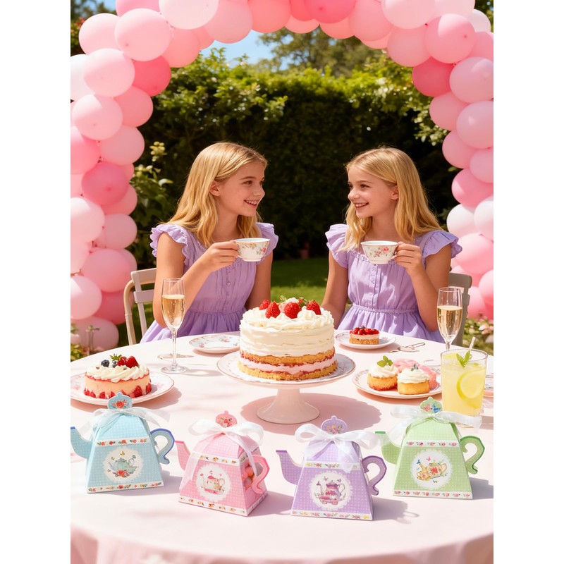 24 Piece Tea Party Favor Boxes, Teapot Shaped Treat Box,