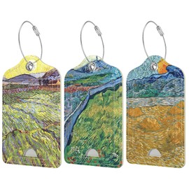 Rimilak 3 Pcs PU Leather Luggage Tags for Suitcase, Travel Cruise Luggage Tag with Privacy Flap, Name ID Label and Metal Loop for Women Men Baggage Handbag School Bag Backpack, Ink Field