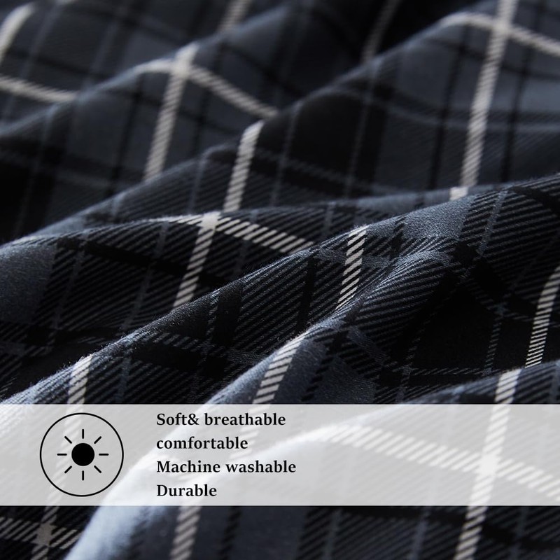 Simple&Opulence 100% Cotton Flannel Buffalo Check Plaid Printed Duvet Cover